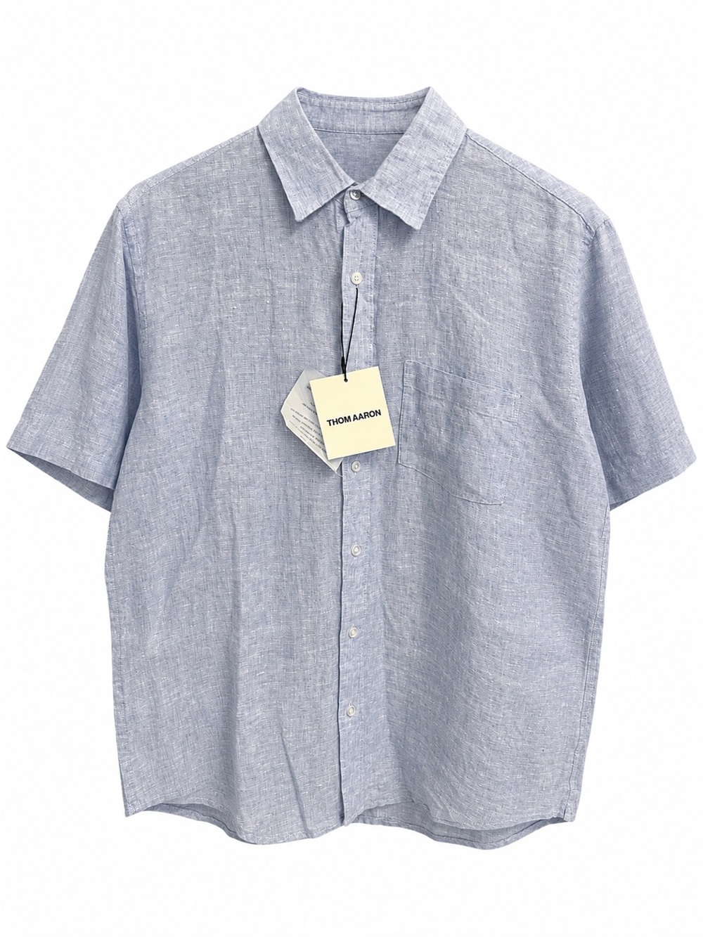 Thom Aaron 100% Linen Button Down Shirt Men’s Medium blue Short Sleeve - Picture 3 of 5